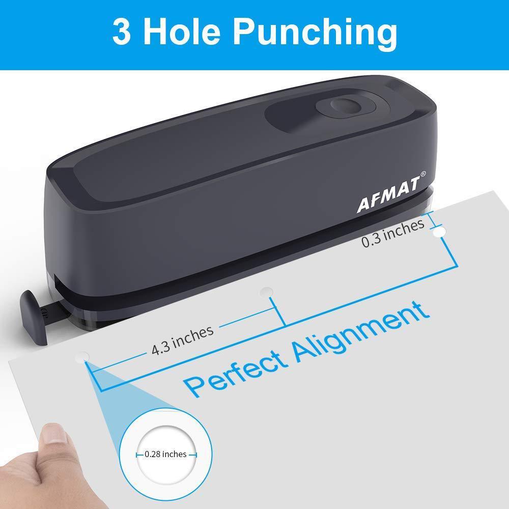 AFMAT 3 hole puncher for paper, afmat electric hole punch 3 ring, 20-sheet paper punch, ac or battery operated 3 hole puncher, effo