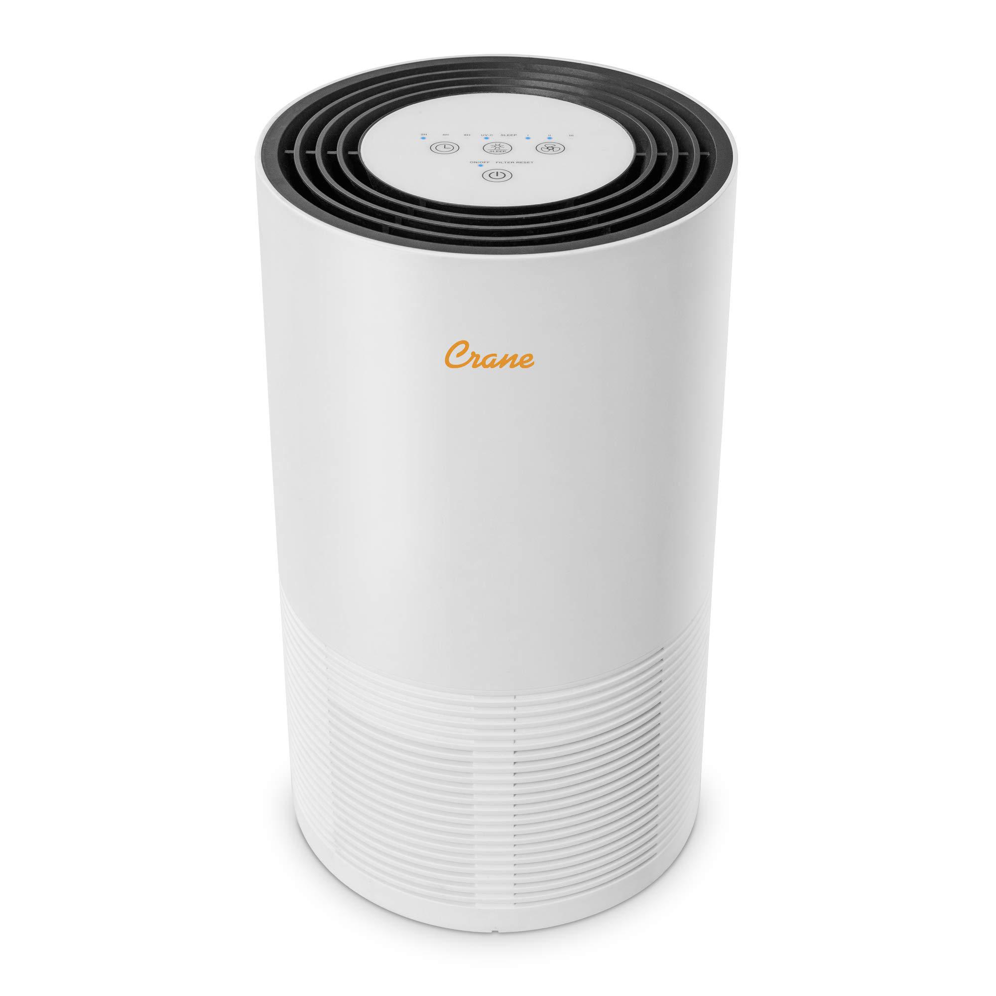 Crane USA Crane Air Purifier with True HEPA Filter, Germicidal UV Light, 300 Sq Feet Coverage, Timer Function, Sleep Mode, Washable Partic