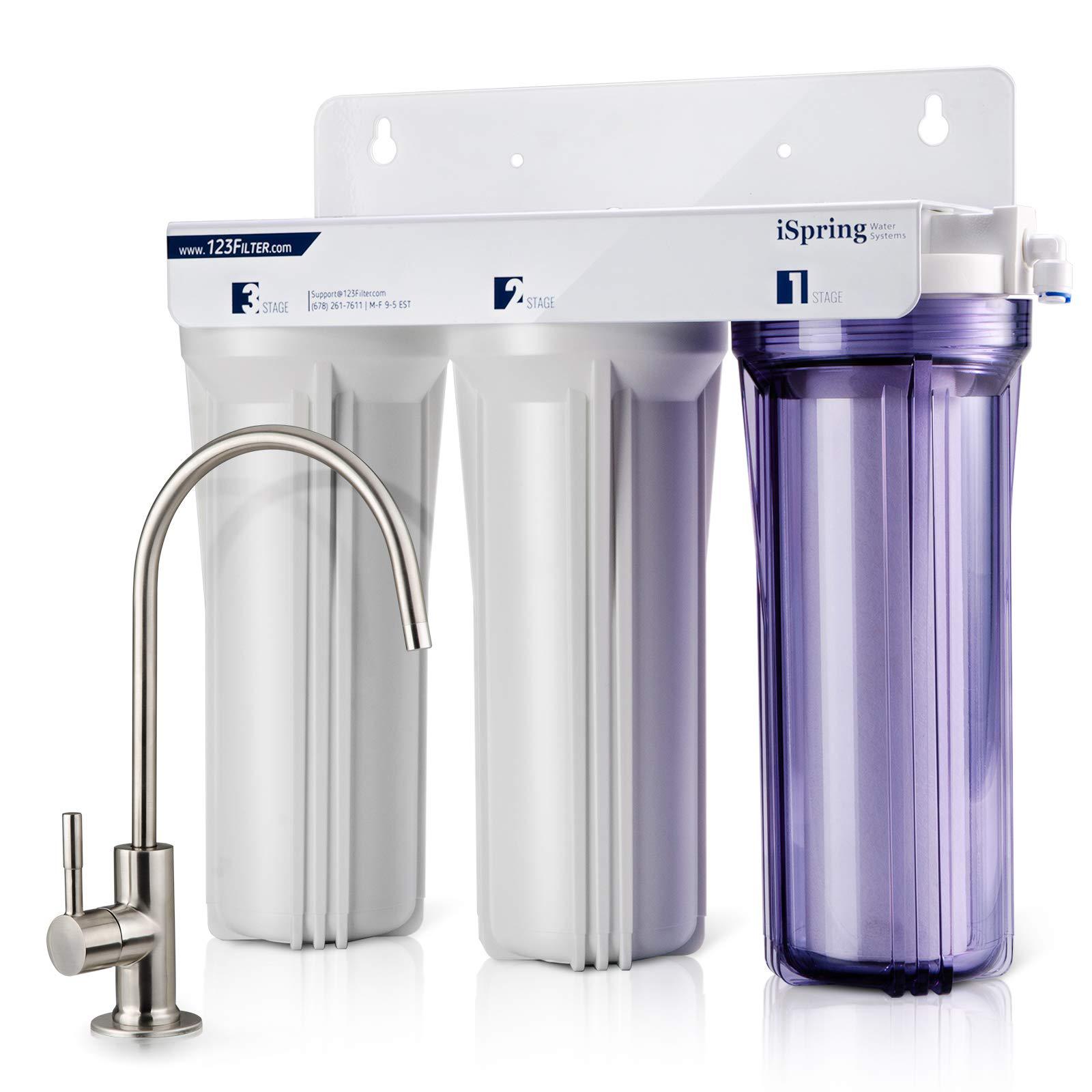 ispring us31 classic 3-stage under sink water filtration system for drinking, tankless, high capacity, sediment + carbon + ca