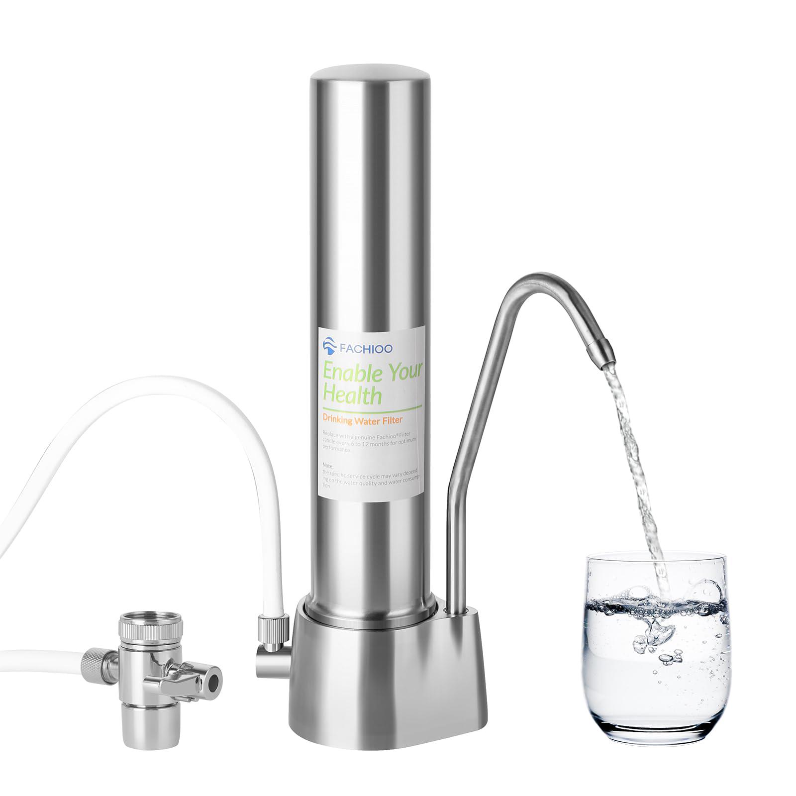 fachioo countertop water filter,8000 gallons stainless steel water filtration system with washable ceramic filter,nsf/ansi 42