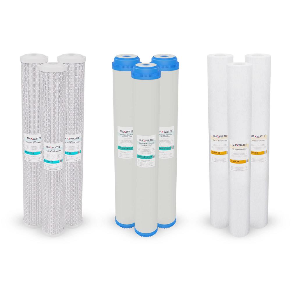 Max Water (9 pack) max water whole house water filter set 20" x 2.5" polypropylene sediment, gac carbon, cto carbon set compatible with