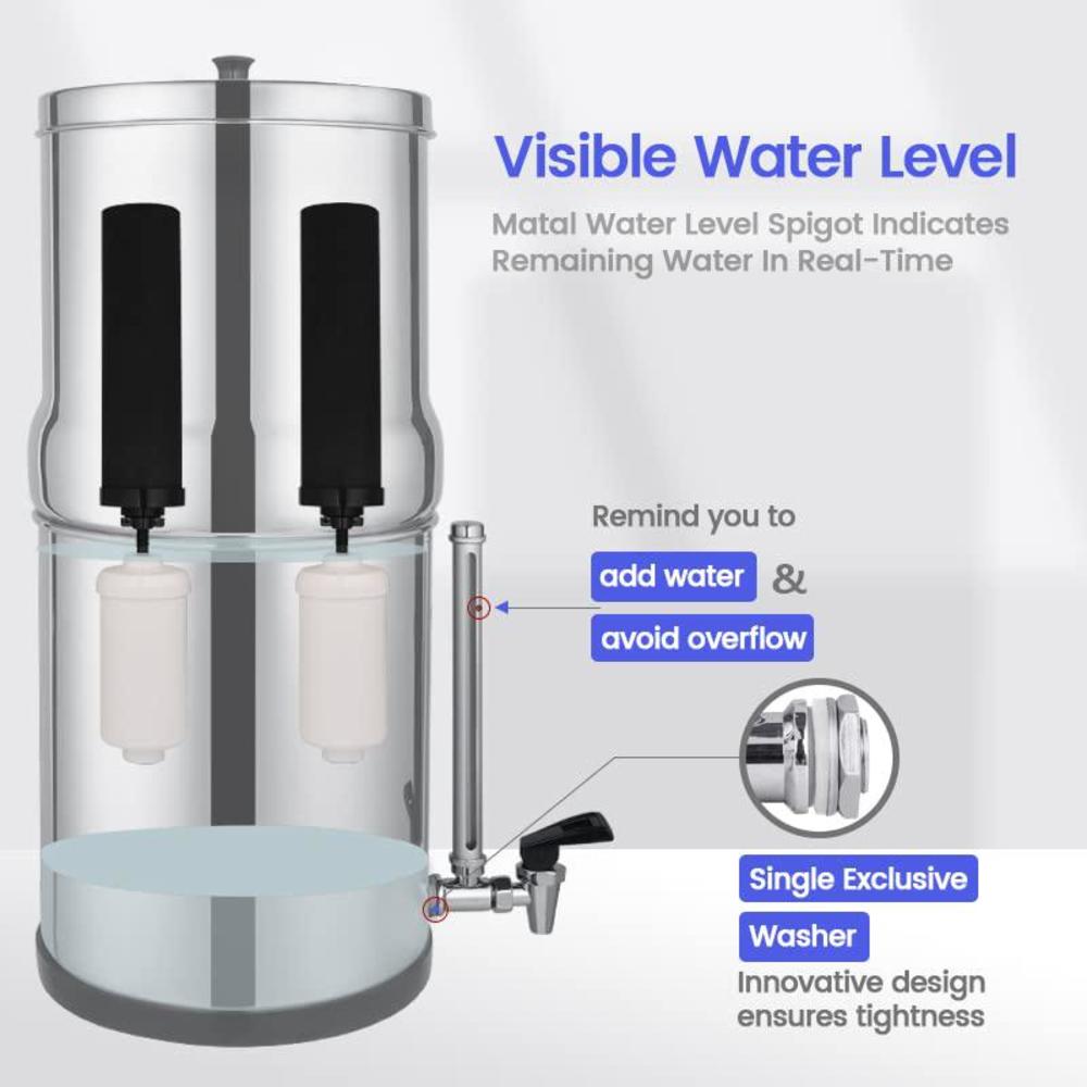 amwater gravity-fed filter system 2.25 gallon, stainless steel water purifier system with 4 filter filter,sight glass spigot 