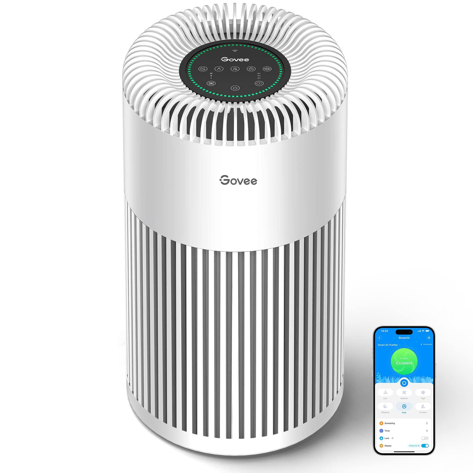 govee air purifiers for home large room up to 1837 sq.ft, wifi smart air purifier with pm2.5 monitor for wildfire, h13 true h
