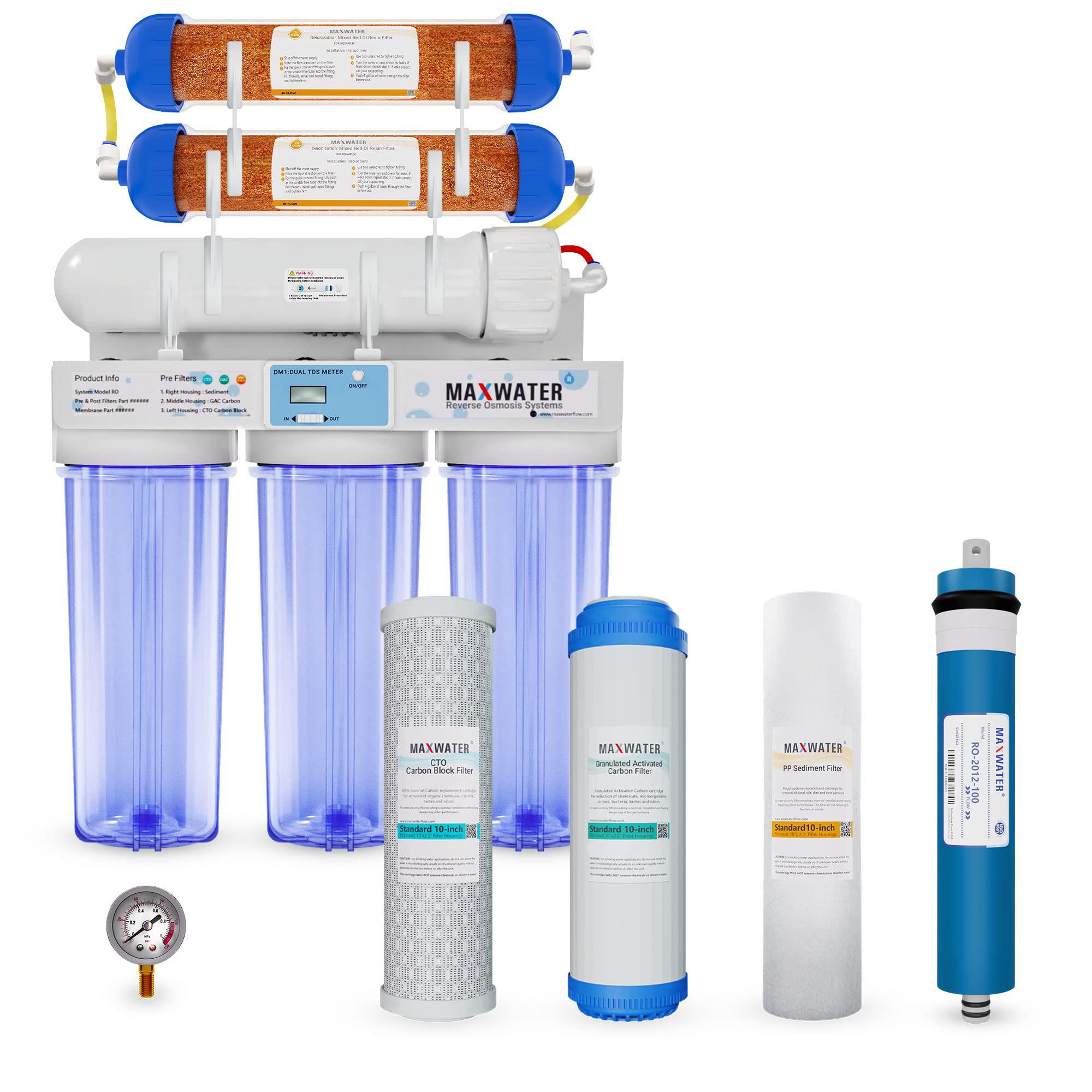 max water 6 stage 100 gpd (gallon per day) rodi (reverse osmosis deionization) water filtration system + digital tds meter fo