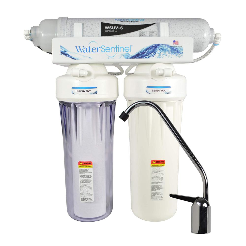 watersentinel ws-uv3lcv advanced 3 stage under sink filter for fresh drinking water filtration system, 5 micron capacity sedi