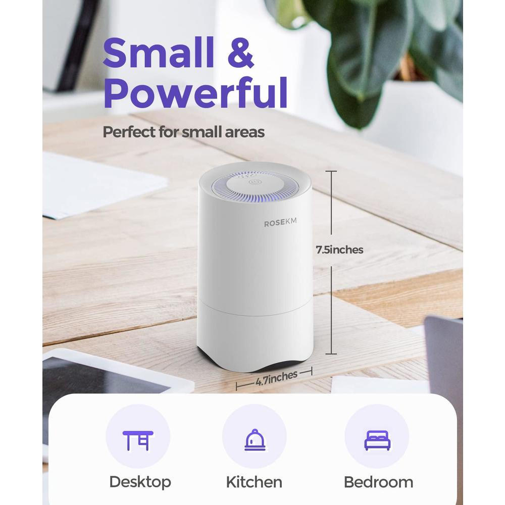 rosekm small air purifier for home bedroom, personal desk mini air purifier, room hepa air purifier fresheners cleaner for pe