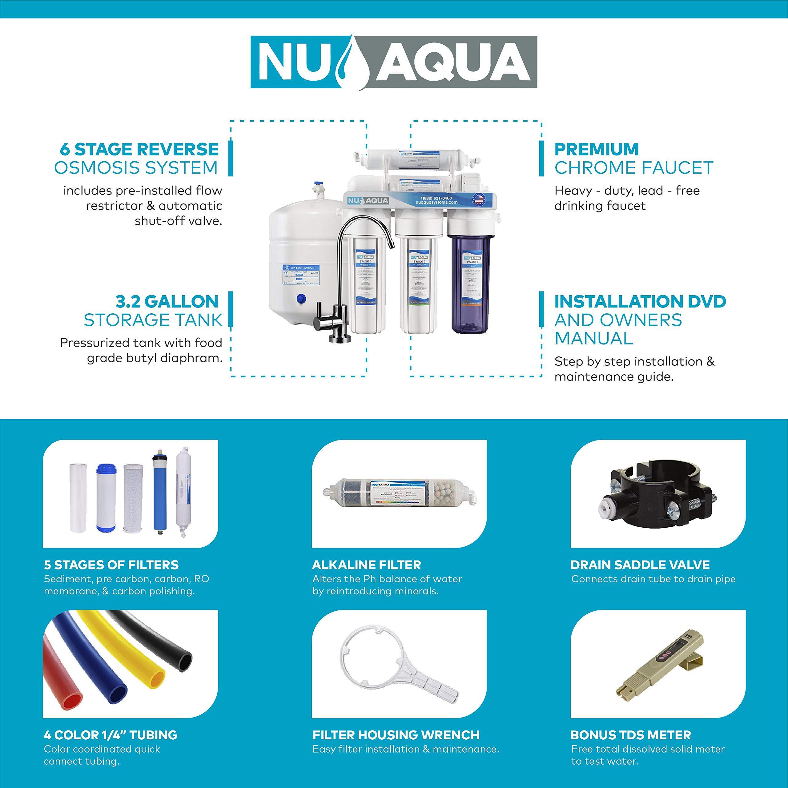 nu aqua 6-stage reverse osmosis system under sink ro water filter 100gpd alkaline mineral filtration ph+ balanced drinking wi