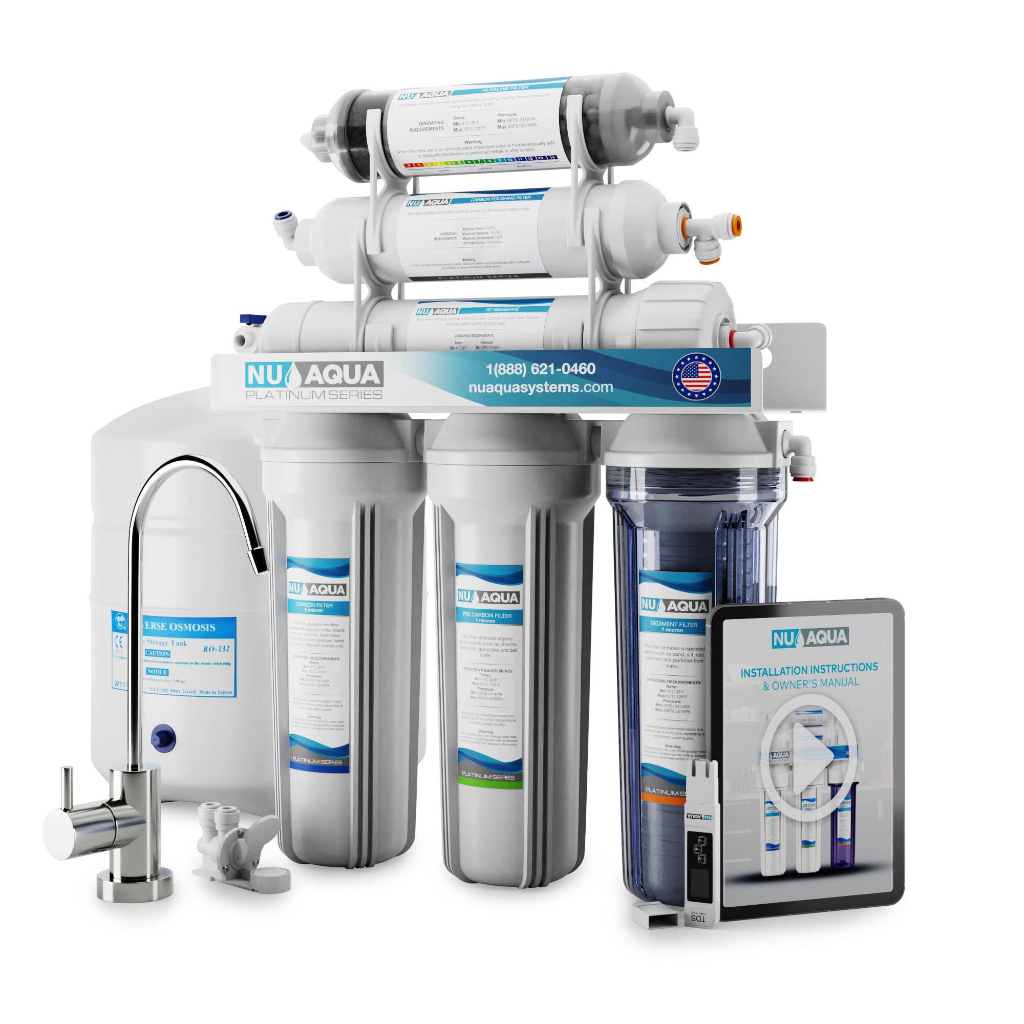 nu aqua 6-stage reverse osmosis system under sink ro water filter 100gpd alkaline mineral filtration ph+ balanced drinking wi