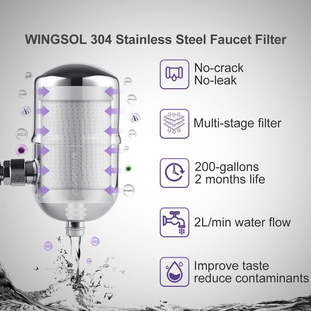 wingsol faucet water filter replacement, improve taste, multi-stage filtration, fit municipal water, faucet water filtration 