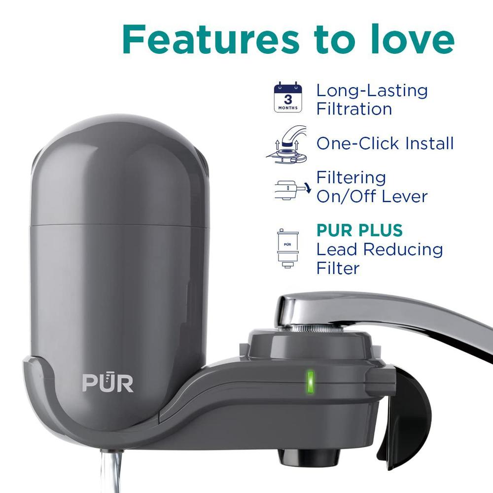 pur plus faucet mount water filtration system, gray - vertical faucet mount for crisp, refreshing water, fm2500v