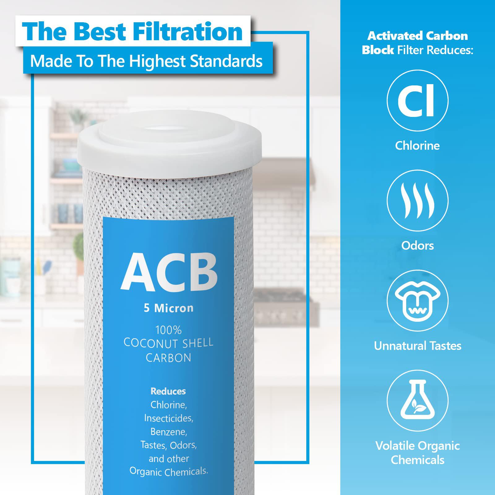 Express Water 10 pack activated carbon block acb water filter replacement - 5 micron, 10 inch filter - under sink and reverse osmosis syste