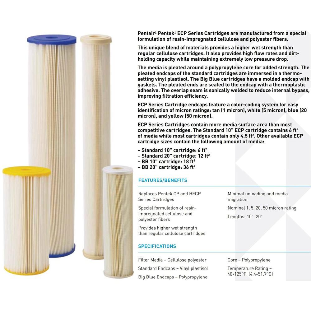 Pentek pentair pentek ecp1-10 sediment water filter, 10-inch, under sink pleated cellulose polyester replacement cartridge, 10" x 2.