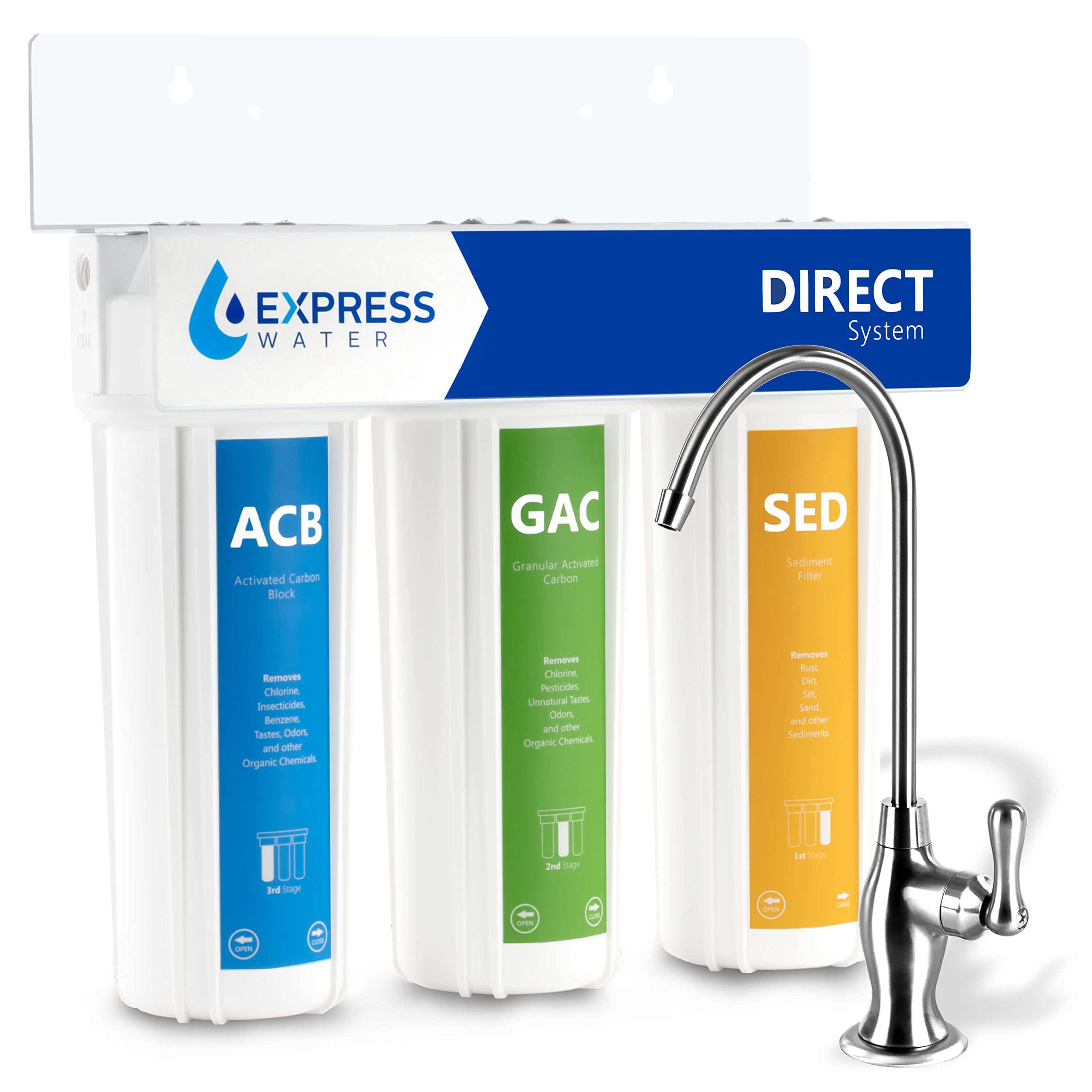express water direct water filtration system - 3 stage direct water filter system with chrome faucet - under sink water filte