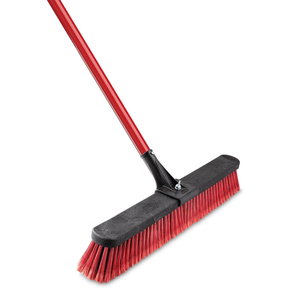 libman commercial 24-inch multi-surface clamp handle push broom, red & black bristles, 4/carton (1189)
