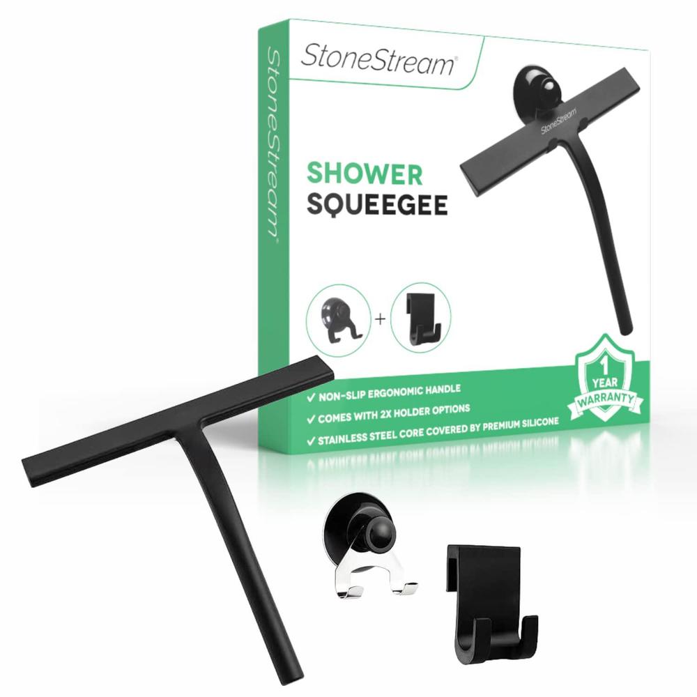 StoneStream original stonestream stainless steel shower squeegee - premium quality bathroom squeegee with non-slip handle and 2 holders f