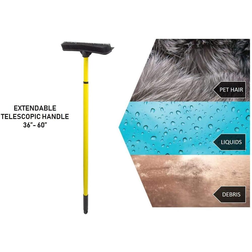 KL all in one! rubber broom - heavy duty floor squeegees, sweeps & scrubs w/telescoping handle