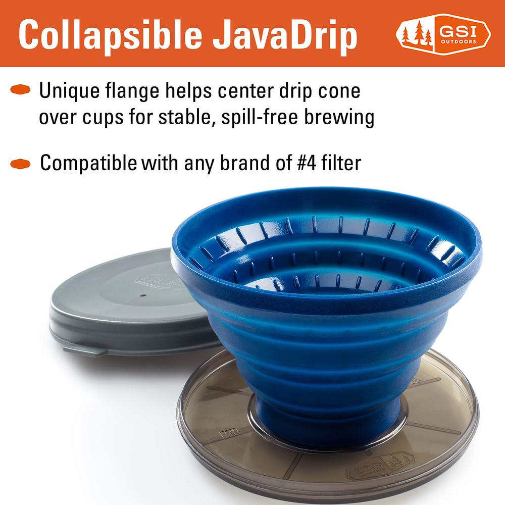 gsi outdoors pour-over java drip i travel drip coffee maker, collapsible cone fits all coffee cups & mugs for caravan, rv, ca
