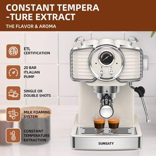 SUMSATY RNAB0BQ71GMQV sumsaty espresso coffee machine 20 bar, retro espresso  maker with milk frother steamer wand for cappuccino, latte, macchiato