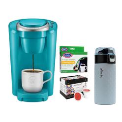keurig k-compact single-serve k-cup pod coffee maker (turquoise) bundle with k-cup brewer cleaning cups (5-cups), 12-ounce st
