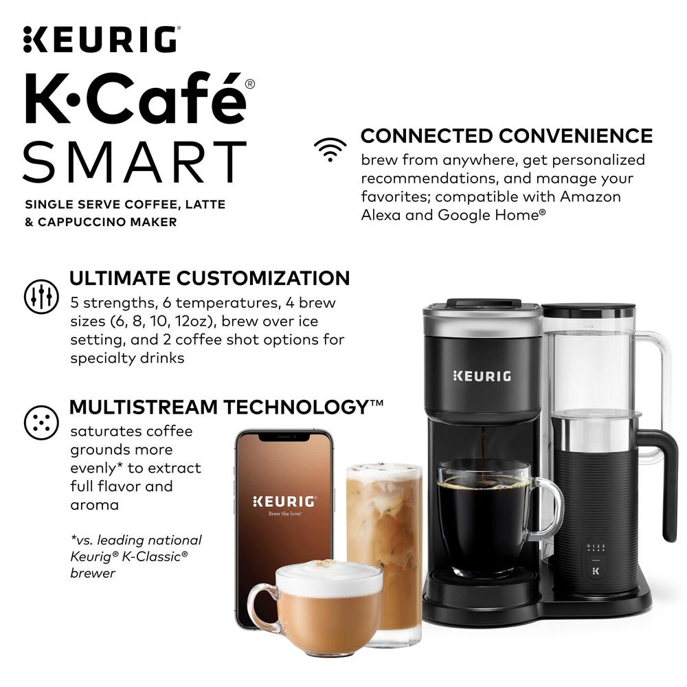 keurig k-cafe smart single serve k-cup pod coffee, latte and cappuccino maker, black