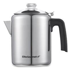 elite gourmet ec008 classic stovetop coffee percolator, glass clear brew progress knob, cool-touch handle, cordless serve, 8-