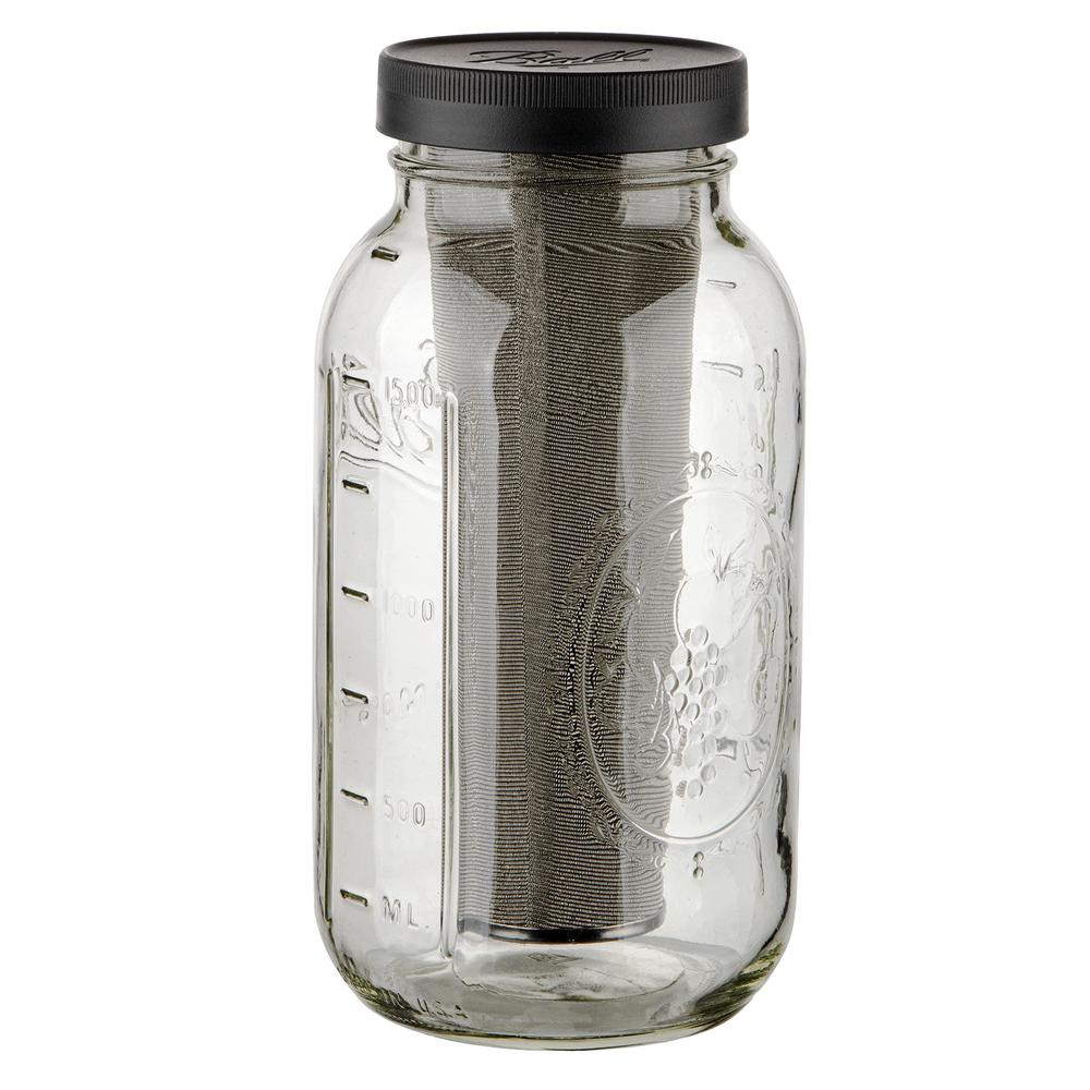 BHL JARS mason jars 64 oz cold brew mason jar with stainless steel filter and wide mouth storage lid, diy home and work brewing equipm