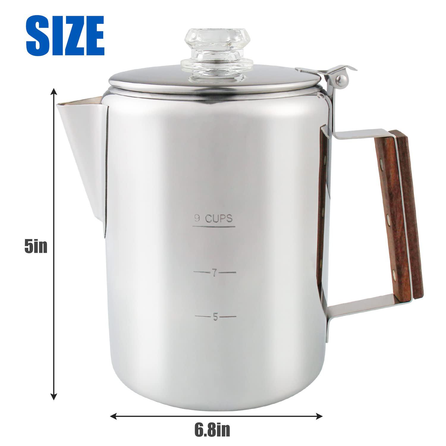 apoxcon coffee percolator, camping coffee pot 9 cups stainless steel coffee maker with clear top glass knob, percolator coffe