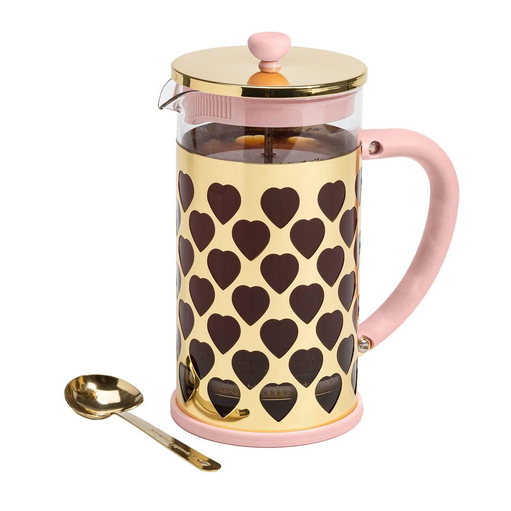 paris hilton french press coffee maker with heart shaped measuring scoop, 2-piece set, 8-cup or 34-ounce, pink