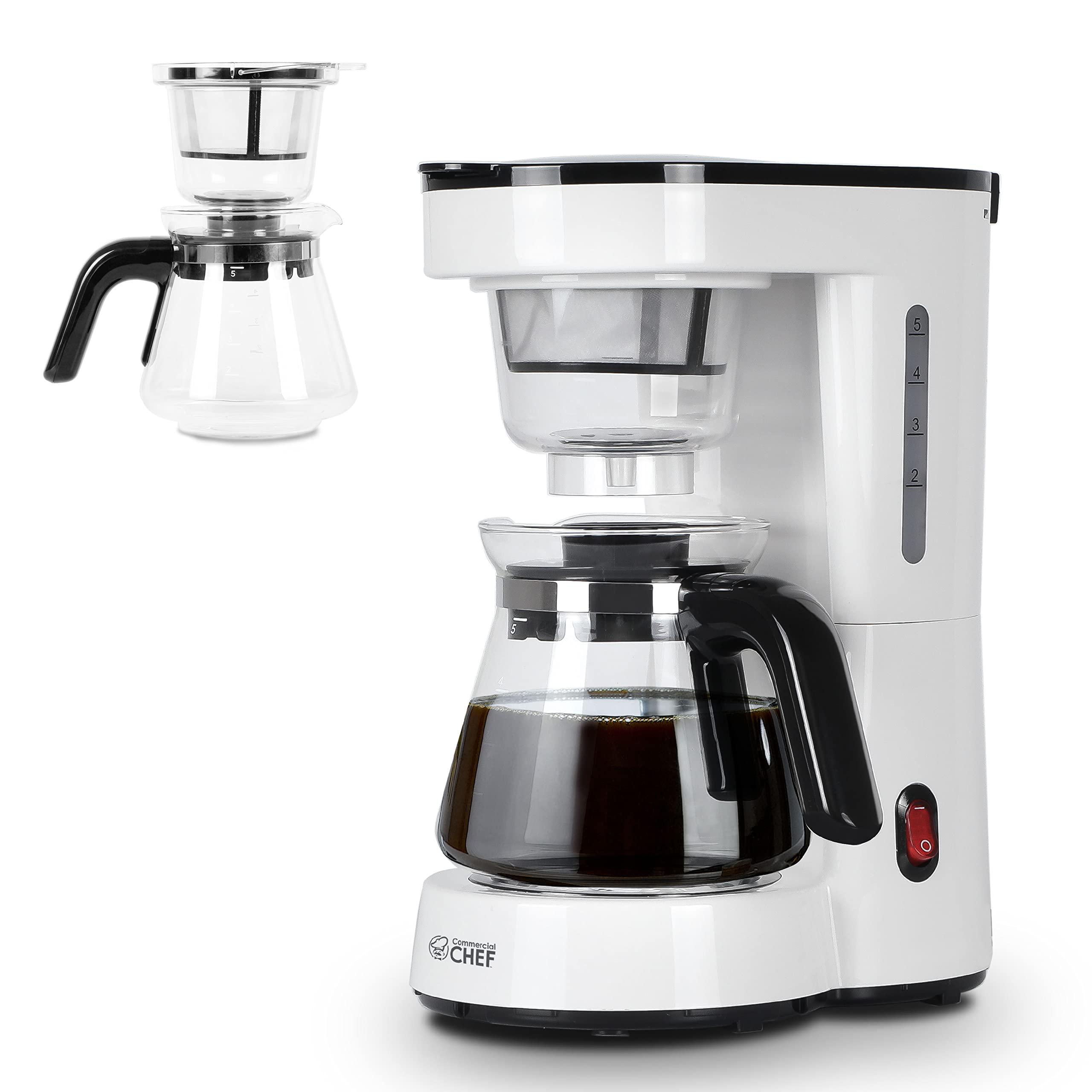 COMMERCIAL CHEF Drip Coffee Maker, 5 Cup Coffee Maker with Pour Over Filter