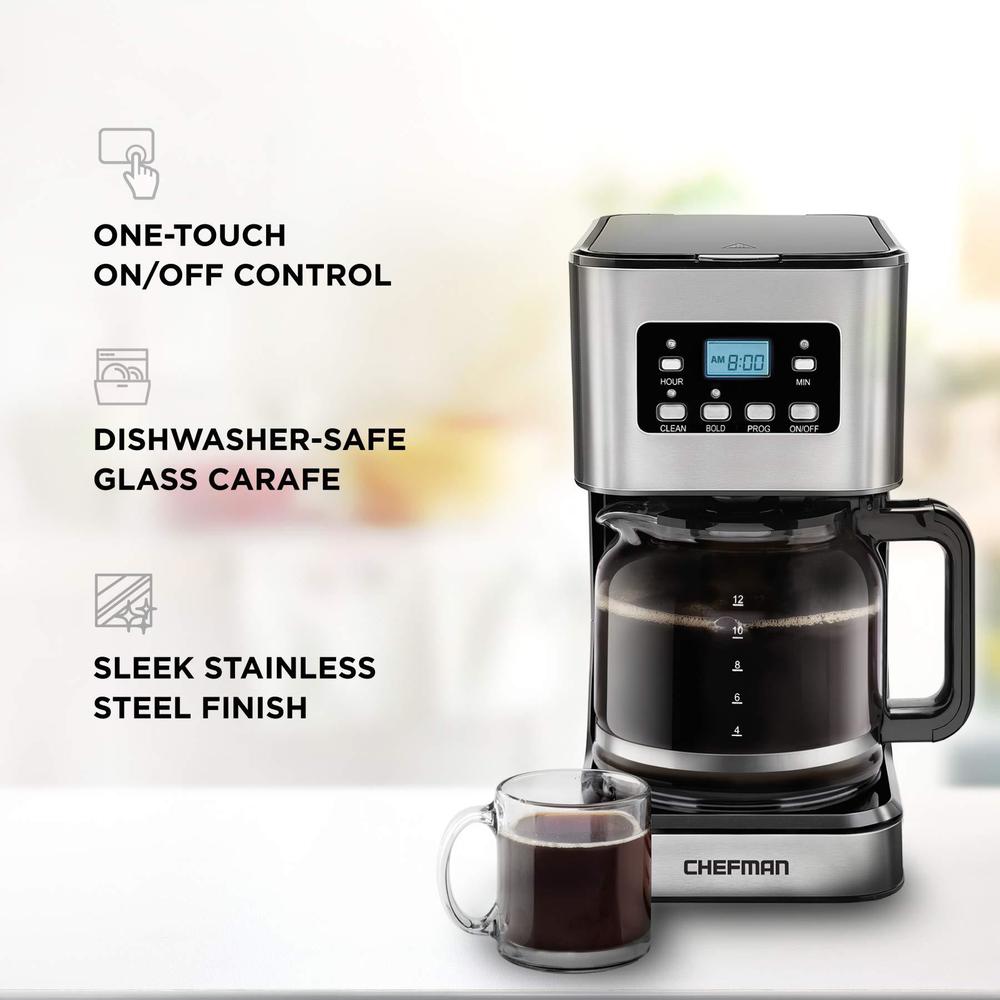 chefman 12-cup programmable coffee maker, electric brewer, auto shut off, digital display w/auto-brew function, anti-drip pot