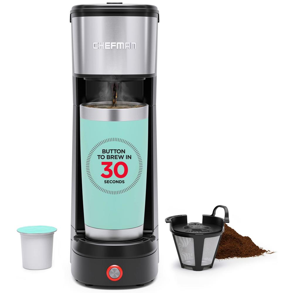 chefman instacoffee max, the easiest way to brew the boldest single-serve coffee, use fresh and flavorful grounds or k-cups