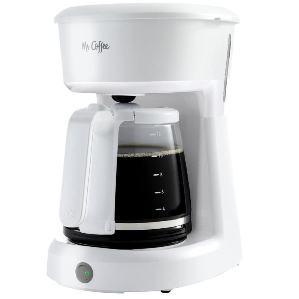 mr. coffee 12-cup coffee maker grab-a-cup auto pause easy cleanup white