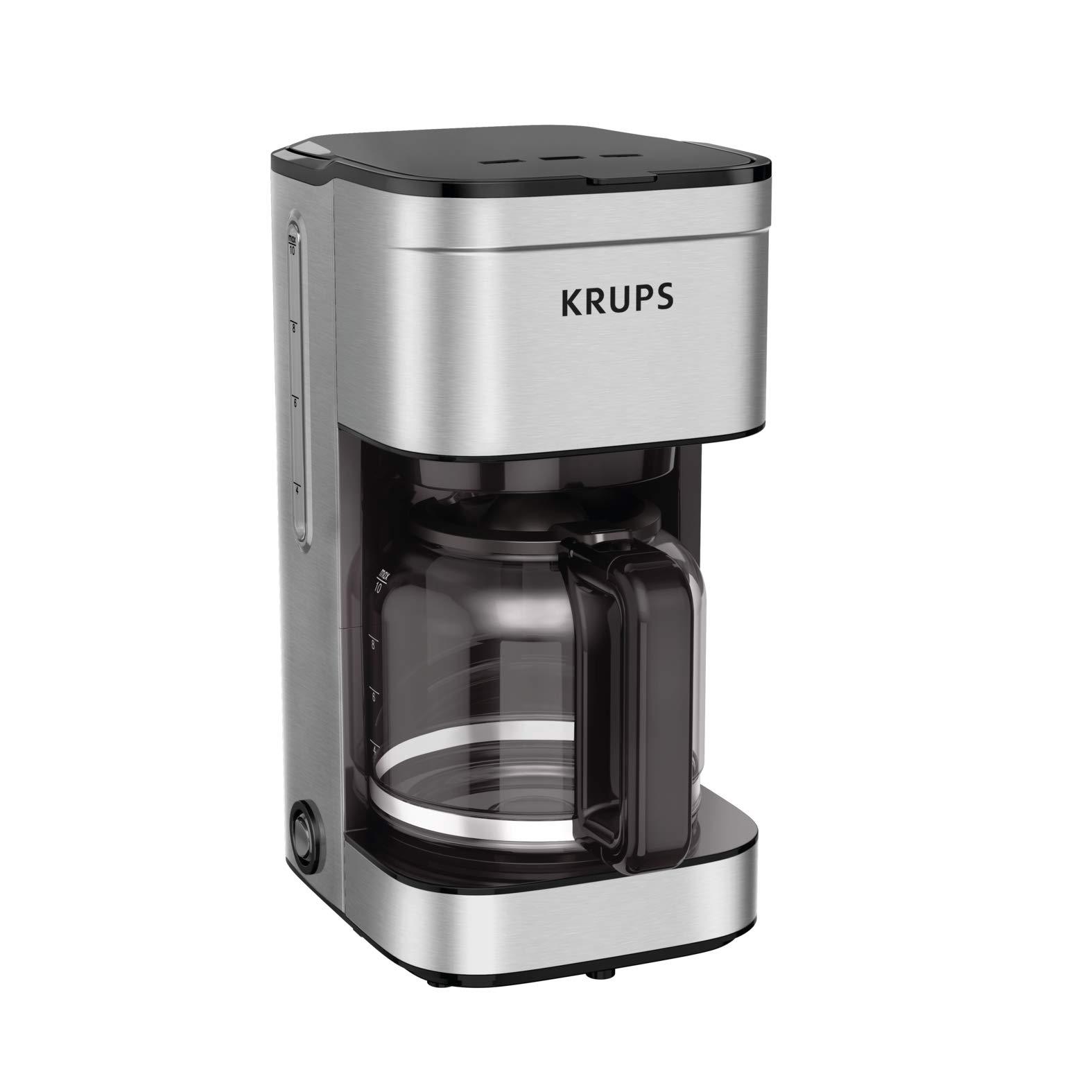 krups simply brew stainless steel drip coffee maker 10 cup 900 watts coffee filter, drip free, dishwasher safe pot silver and