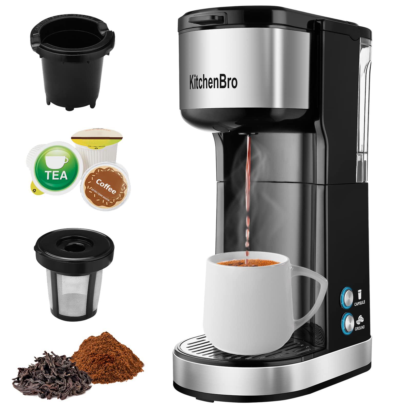KitchenBro single serve coffee maker k cup with reservoir, small pods coffee maker 6-14 oz brew size, mini single cup coffee maker fits 
