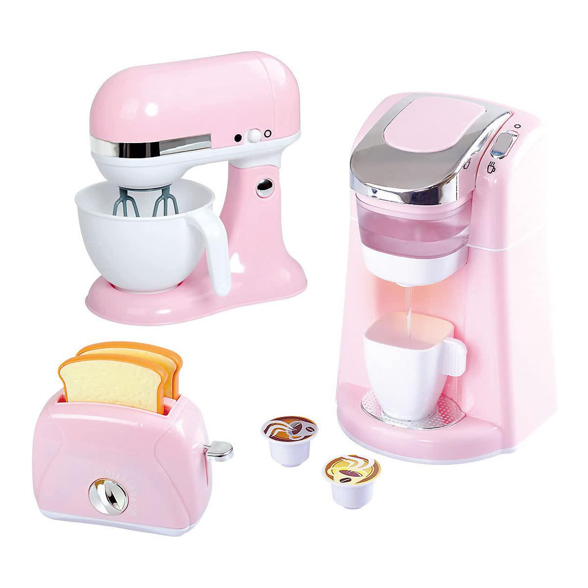 Play RNAB07L4N3Q48 battery operated gourmet kitchen appliances (child size)  has pink & white coffee maker w coffee pods, mix master and blender