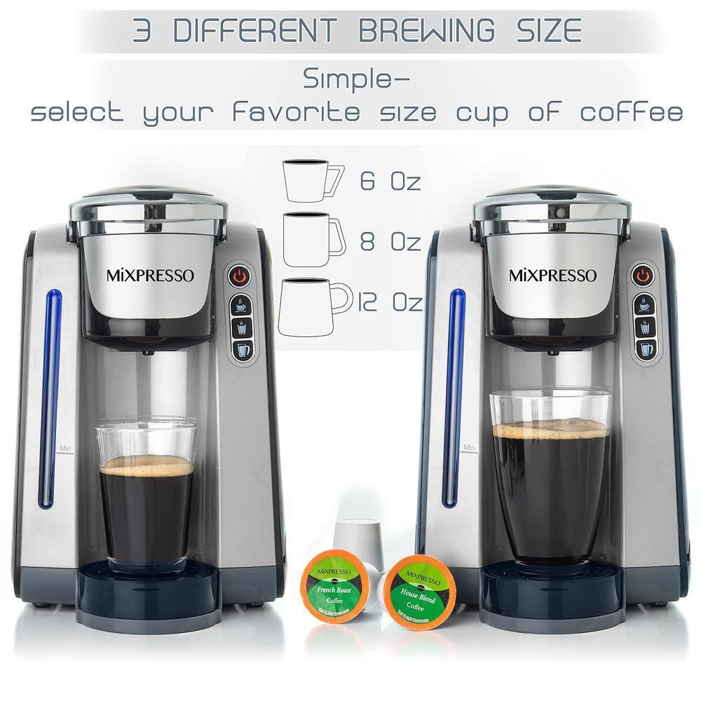 mixpresso single serve coffee brewer k-cup pods compatible & ground coffee, single serve k-cup coffee maker with 4 brew sizes