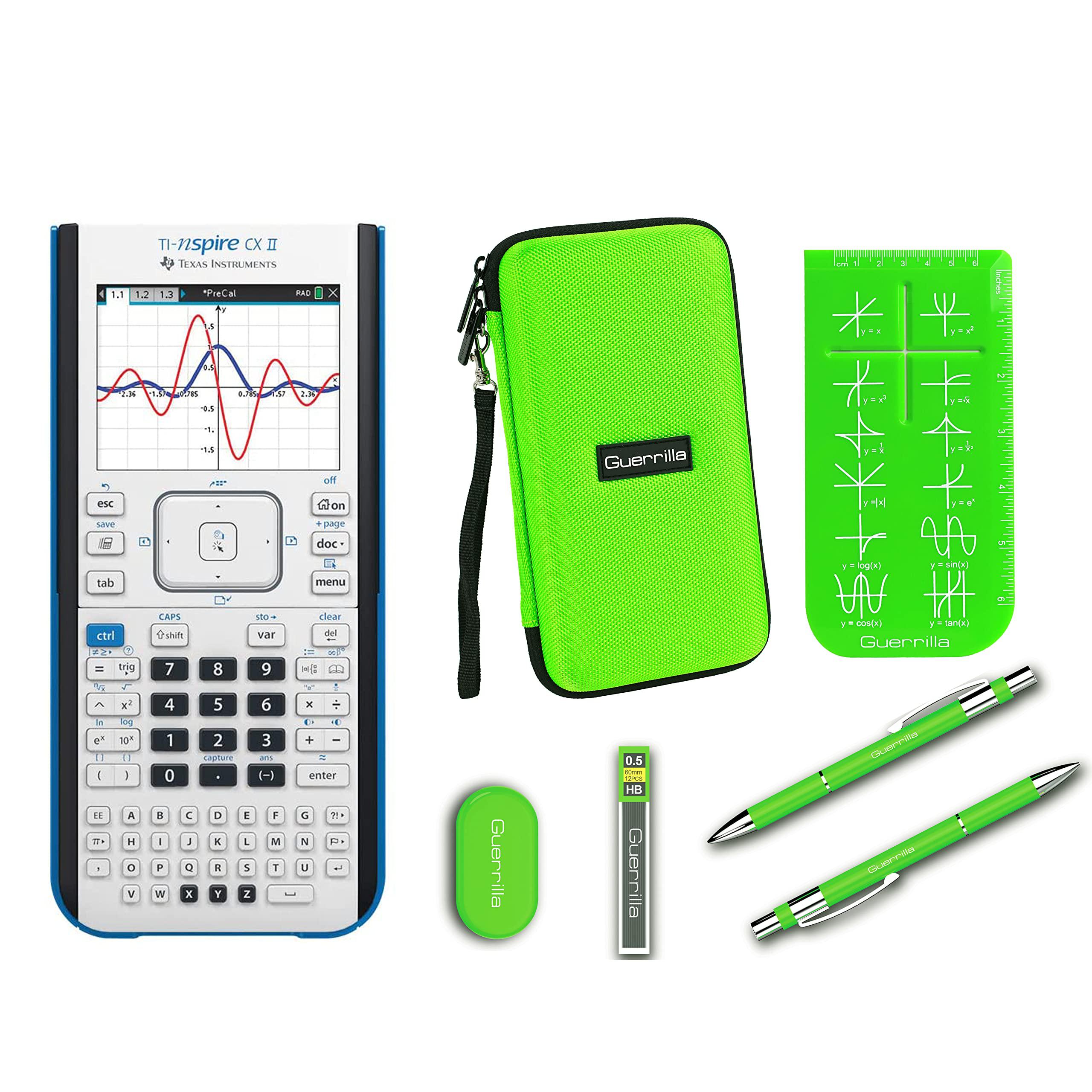 texas instruments ti nspire cx ii graphing calculator + guerrilla zipper case + essential graphing calculator accessory kit, 