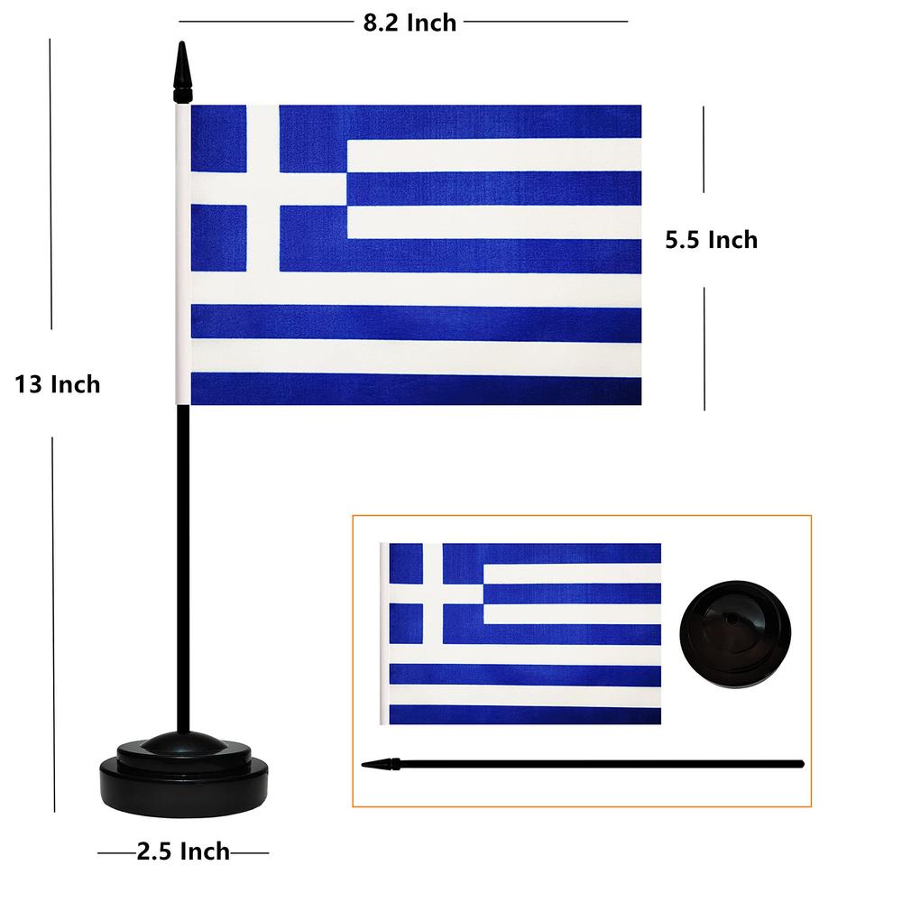 BCLin 12 pack greece desk flags set, greek small mini table office flags with 12" solid black pole, black base and spear top, minia