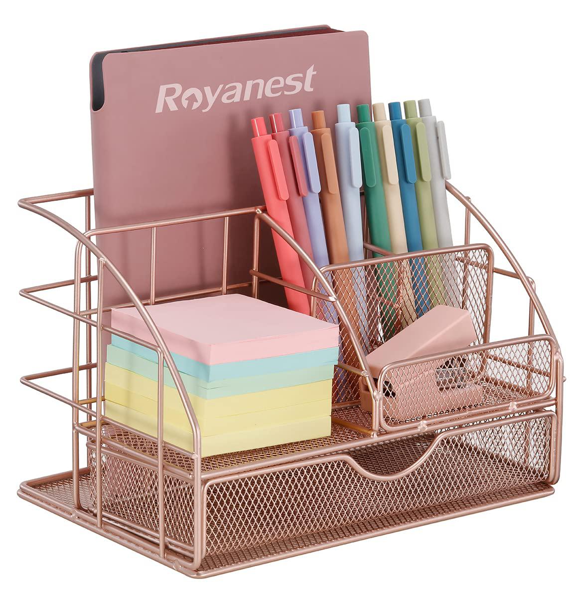 royanest desktop storage box with drawers, mesh desk organizer and accessories, used for home, school, cosmetics desktop orga