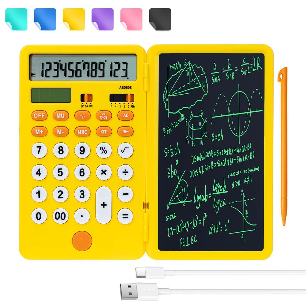 vewingl calculator with notepad,12 digit large display office desk calcultors,dual power rechargeable and solar 2in1 multi fu