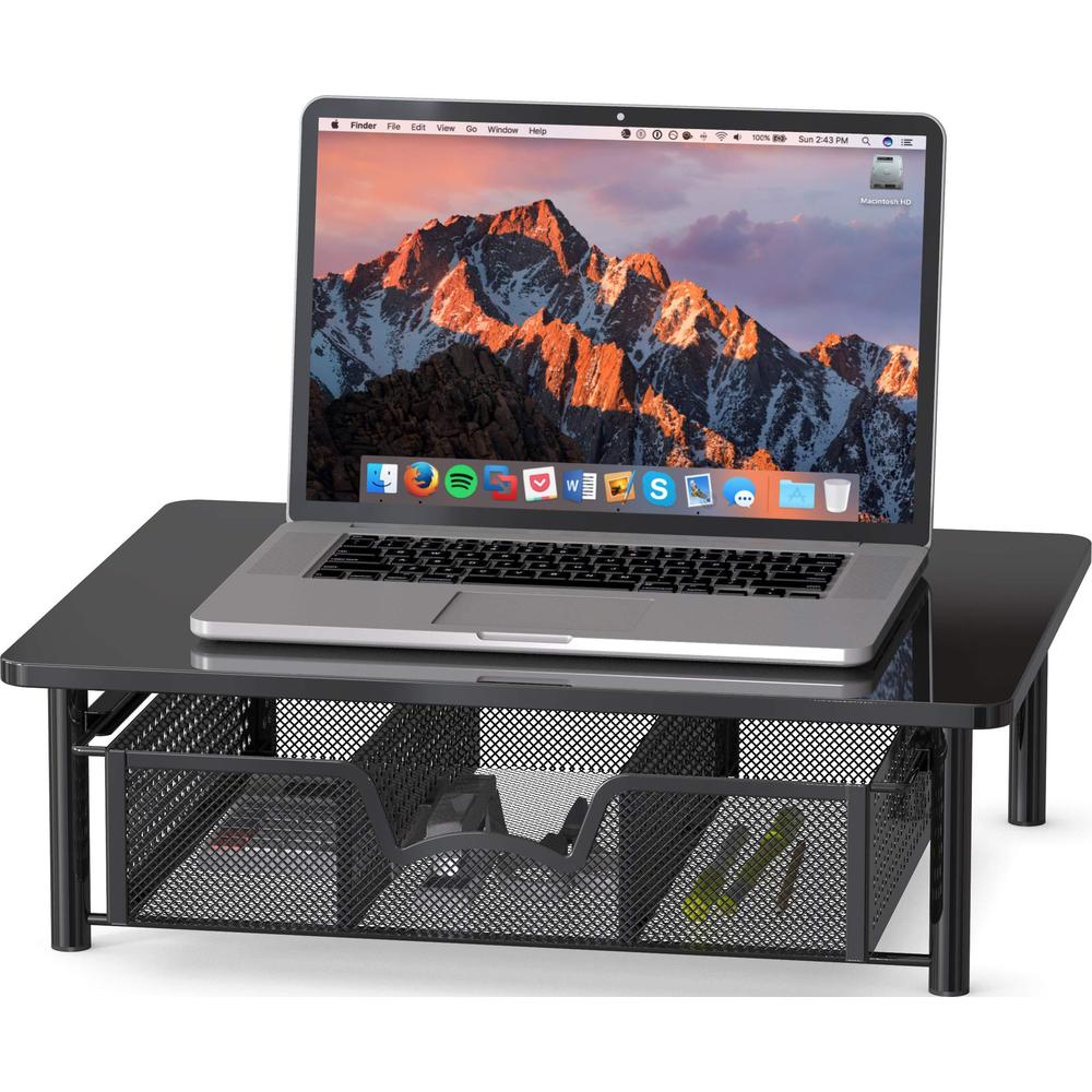 simple houseware computer monitor riser with drawer, black