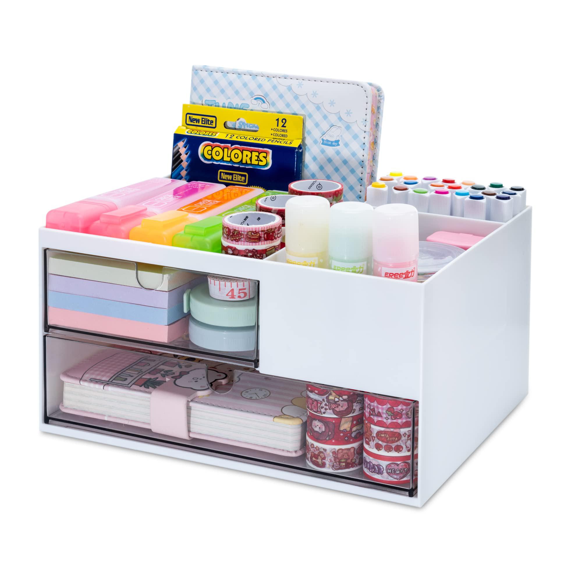 Comforhous RNAB0BYZGJWDT comforhous desk organizer and storage with 2  drawers and 4 compartments, makeup organizer vanity organizer, cosmetic  storage