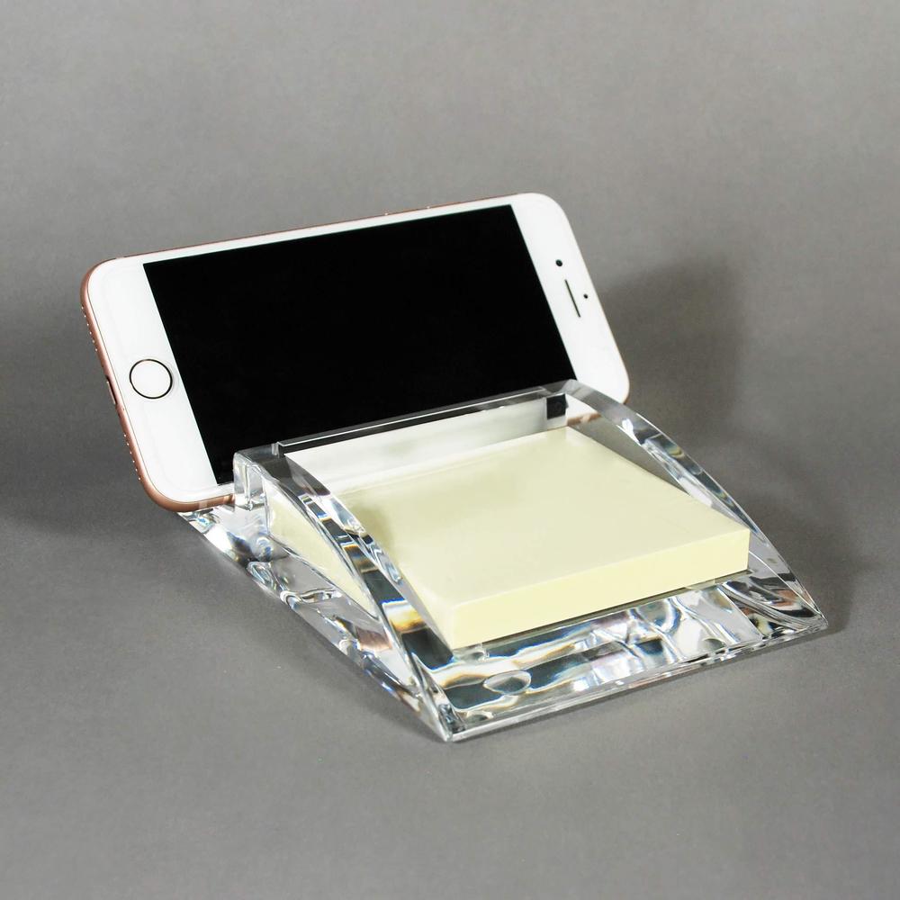 com.top - acrylic phone holder for desk with 3 x 3 memo pad, sticky note holder, cell phone holder desk, desk organizer with 