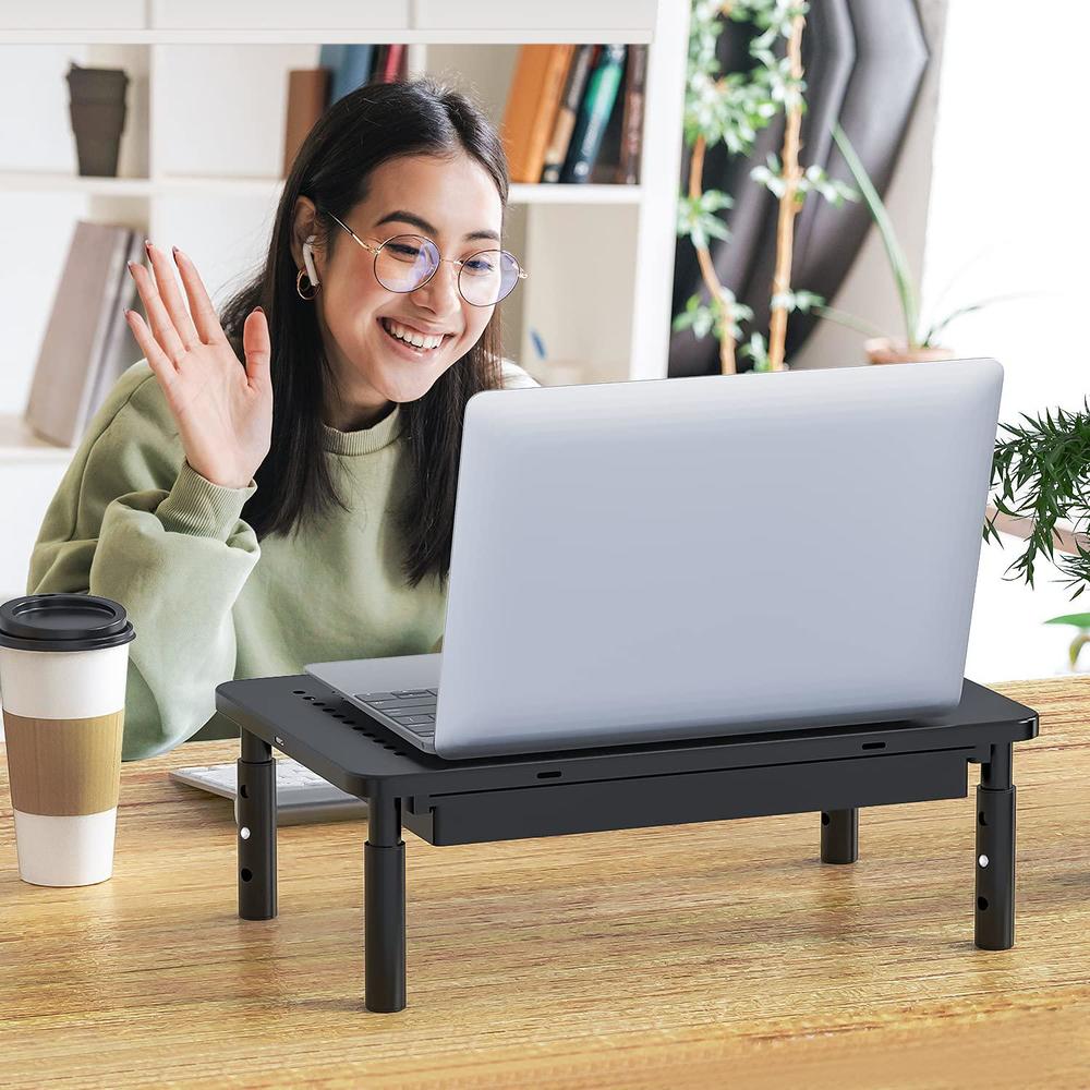 wali monitor stand riser, computer stand for desk with storage, 3 height adjustable laptop stand with drawer and phone holder
