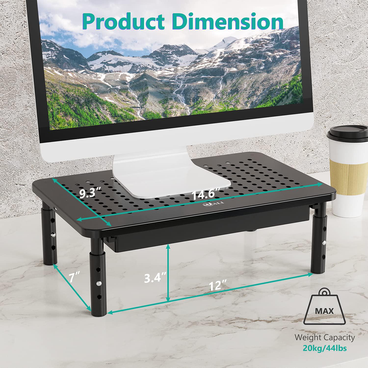 wali monitor stand riser, computer stand for desk with storage, 3 height adjustable laptop stand with drawer and phone holder