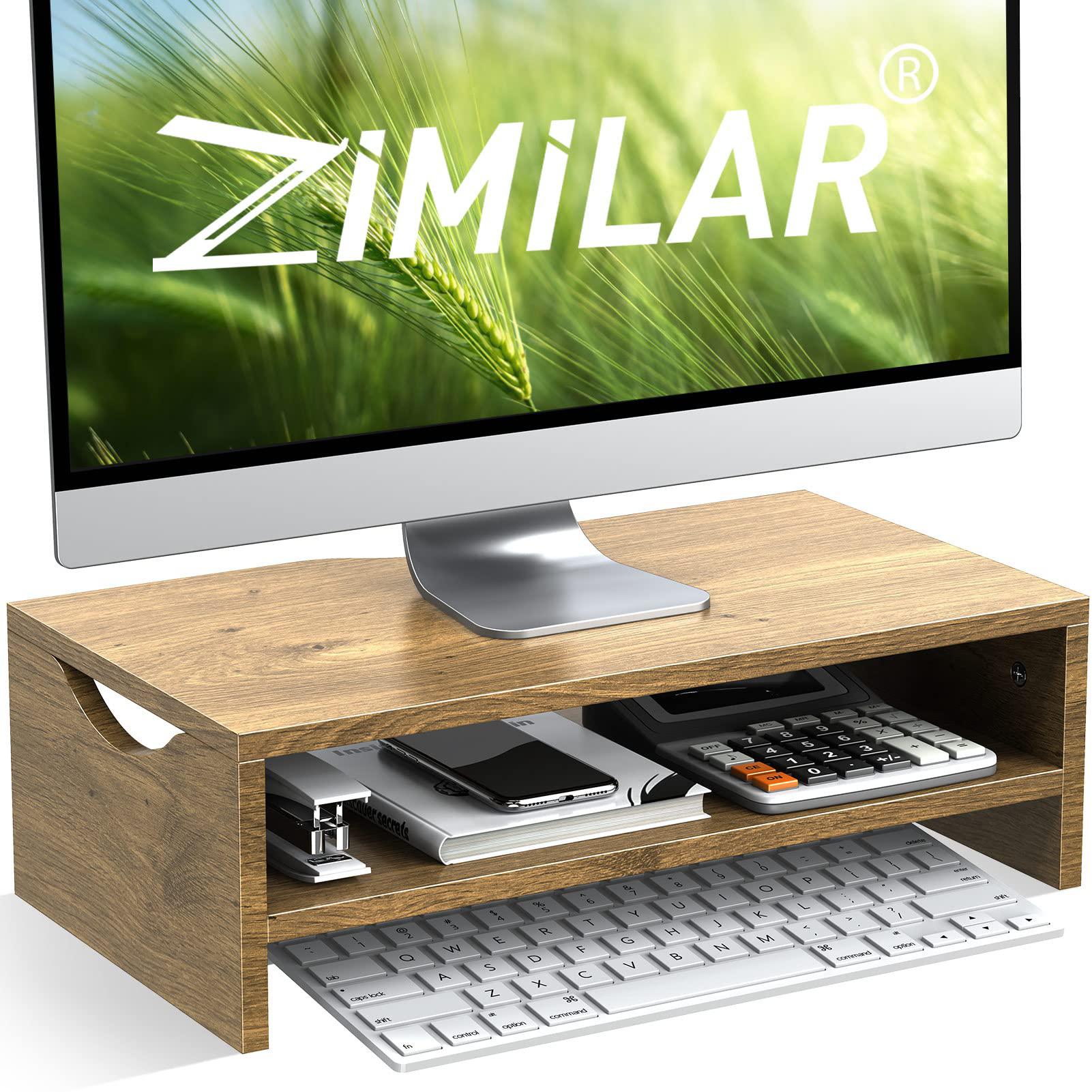 zimilar monitor stand riser, 2 tiers laptop computer monitor riser for pc screen, imac, desktop wooden screen monitor stand r