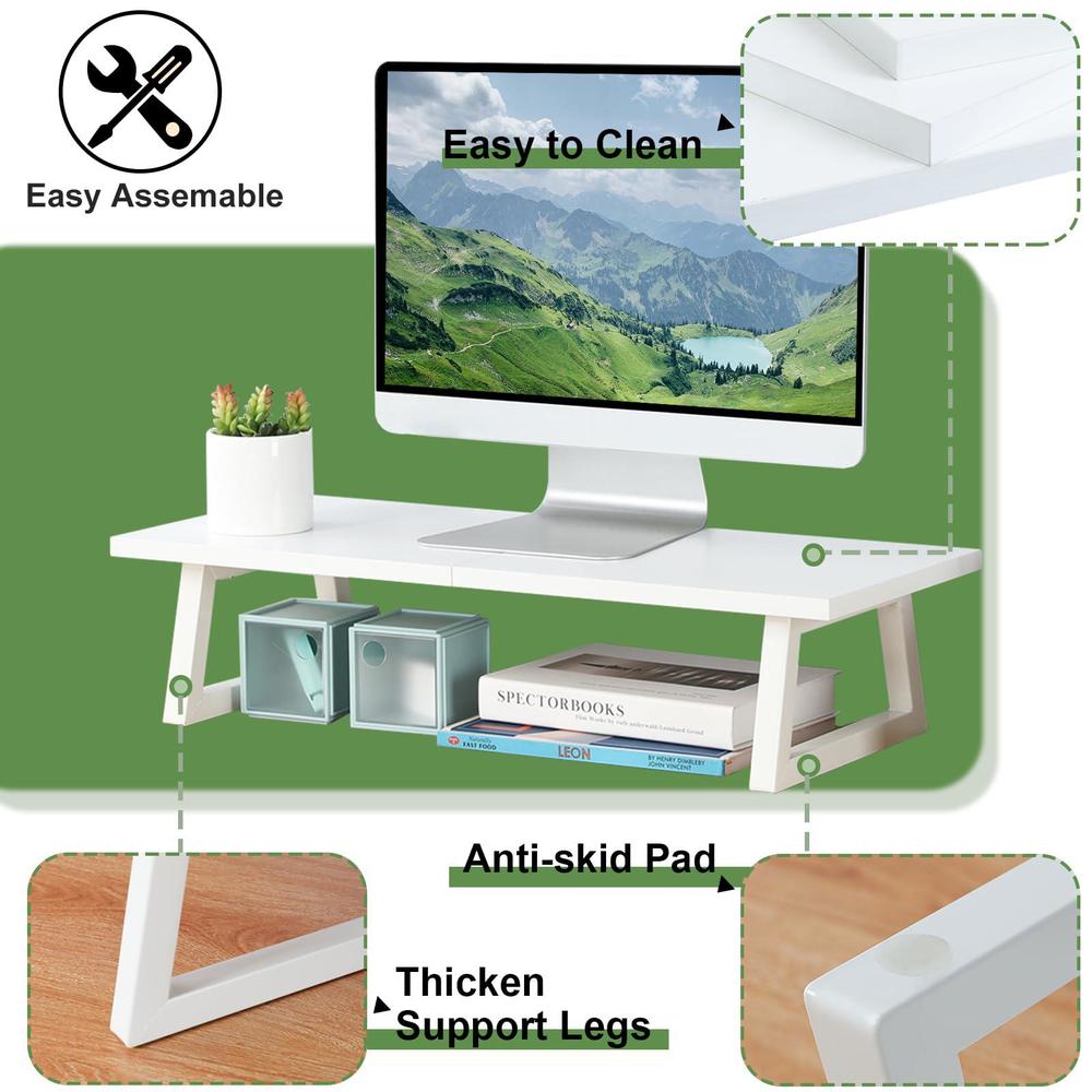 teamix 24 inch monitor stand riser, white wood & steel computer monitor ...