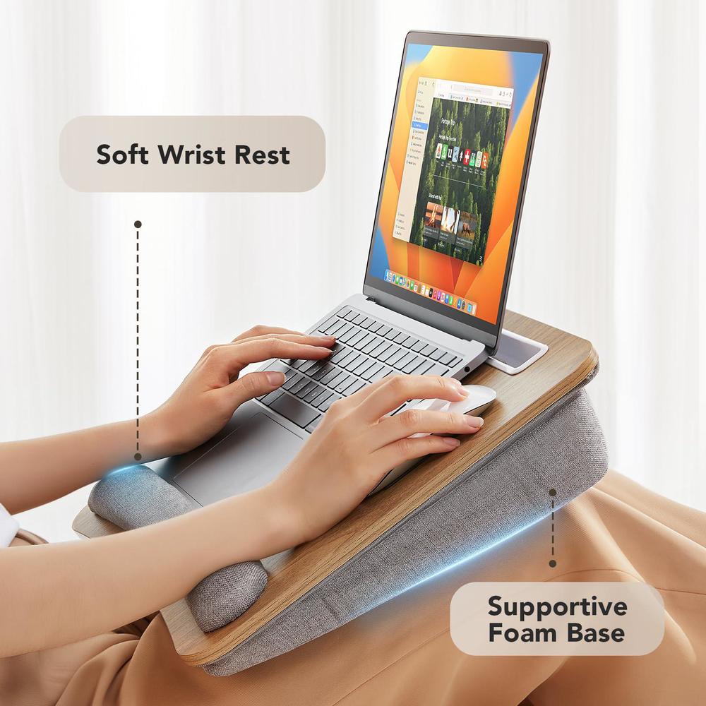 huanuo lap laptop desk - portable lap desk with pillow cushion, fits up to 15.6 inch laptop, with anti-slip strip & storage f