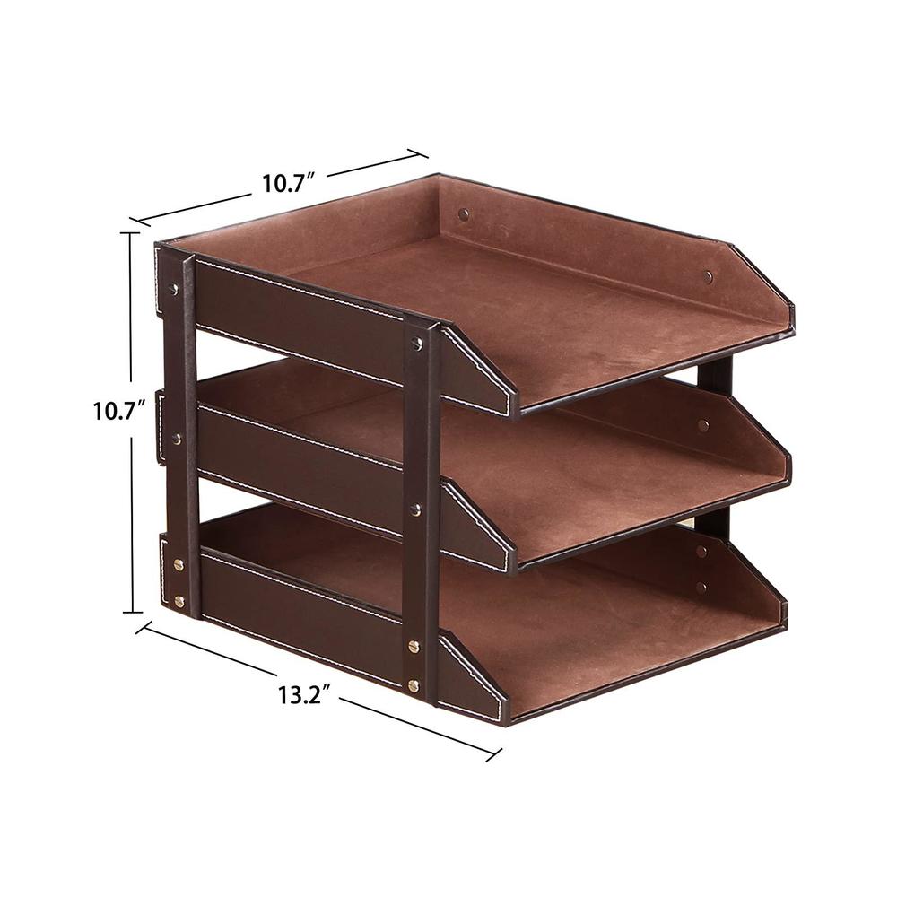 pusu letter tray, 3 tier file document letter tray organizer, pu ...