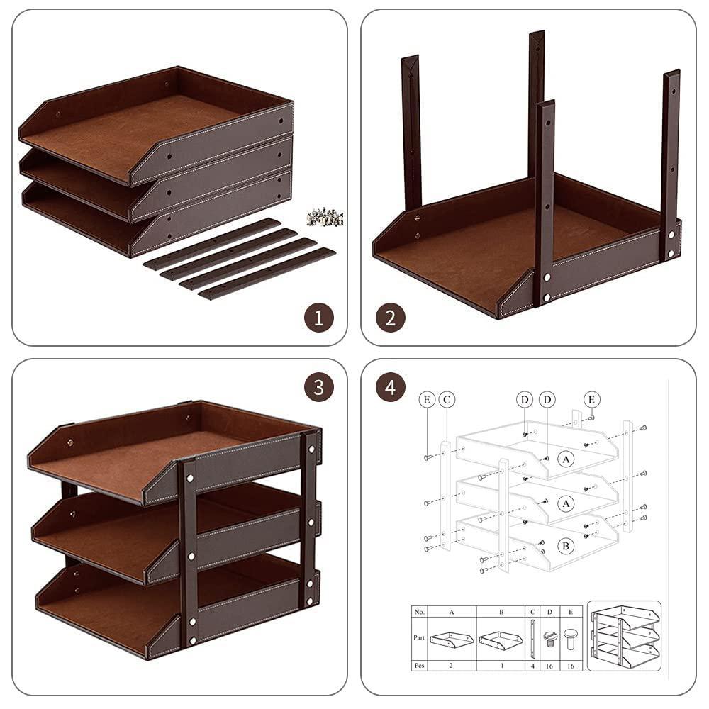 pusu letter tray, 3 tier file document letter tray organizer, pu ...